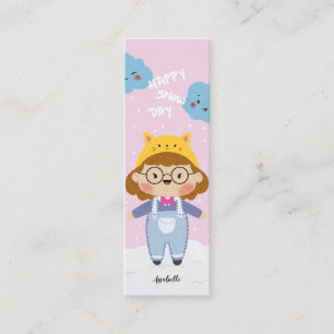 Happy Snow Day Illustration Name Bookmark Mini Business Card