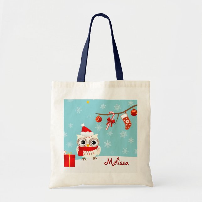 Happy Snow Owl Christmas Tote Bag (Front)