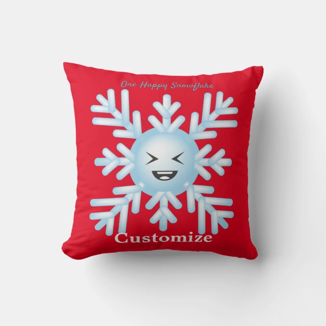 Happy Snowflake Emoticon Thunder_Cove   Cushion (Front)