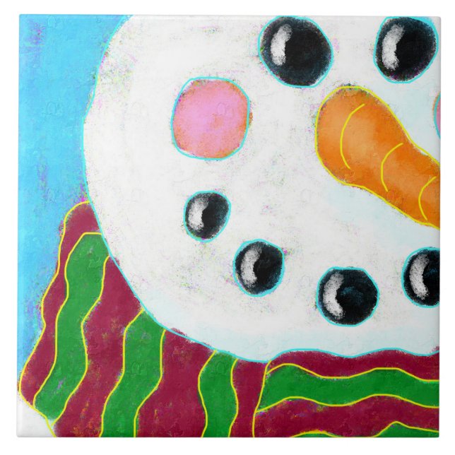 Happy Snowman Abstract Art Ceramic Tile (Front)