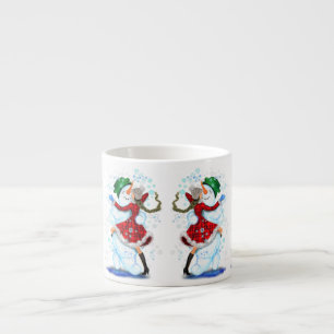 Happy Snowman and Girl Dance Tango Christmas Espresso Cup