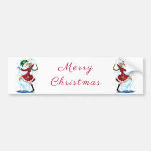 Happy Snowman and Girl Dance Tango Christmas Party Bumper Sticker