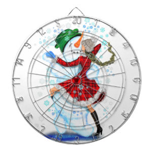 Happy Snowman and Girl Dance Tango Christmas Party Dartboard