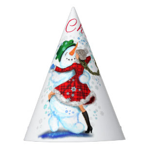 Happy Snowman and Girl Dance Tango Christmas Party Hat
