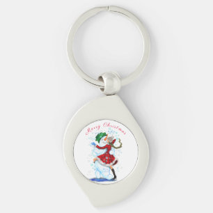 Happy Snowman and Girl Dance Tango Christmas Party Key Ring
