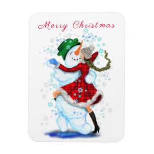 Happy Snowman and Girl Dance Tango Christmas Party Magnet