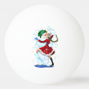 Happy Snowman and Girl Dance Tango Christmas Party Ping Pong Ball