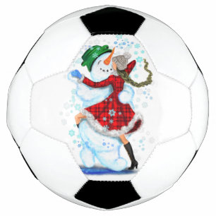 Happy Snowman and Girl Dance Tango Christmas Party Soccer Ball