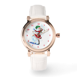 Happy Snowman and Girl Dance Tango Christmas Party Watch