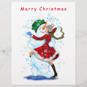 Happy Snowman and Girl Dance Tango Merry Christmas Custom Letterhead