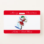 Happy Snowman and Girl Dance Tango Merry Christmas ID Badge<br><div class="desc">Happy Snowman and Girl Dance Tango Christmas Party Fun Cartoon Drawing - Choose / Add Your Unique Text / Name / Colour - Make Your Special Gift - Resize and move or remove and add elements / text with customisation tool ! Drawing and Design by MIGNED. Please see my other...</div>
