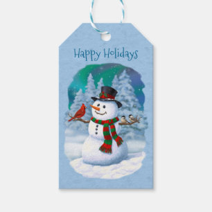 Happy Snowman and Winter Birds Gift Tags