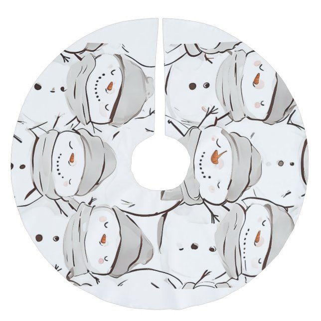 Happy Snowman Brushed Polyester Tree Skirt (Front)