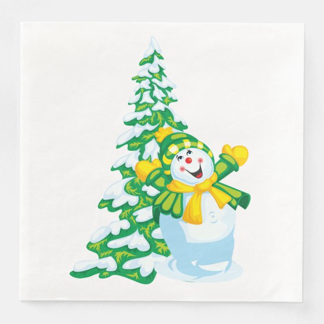 Happy Snowman Cartoon Napkin (Front)