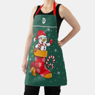 Happy Snowman Christmas Custom Monogrammed Apron