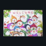 Happy Snowman Christmas Doormat<br><div class="desc">Christmas Doormats with Happy Snowmans Merry Christmas Party Funny Drawing Cartoon Snowman Celebration Doormat - or Choose / Add Your Unique Text / Font / Color - Make Your Special Gift - Resize and move or remove and add elements / image with Customization tool ! - Drawing and Design by...</div>