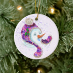 Happy Snowman Christmas Tree Ornament<br><div class="desc">Christmas Ornaments with Happy Snowman In Purple Pink Beanie Winter Hat Fun Christmas Painting Collection - Choose / Add Your Unique Text / Name / Colour - Make Your Special Christmas Ornament Gift - Resize and move or remove / add elements - image / text with customisation tool. Painting and...</div>