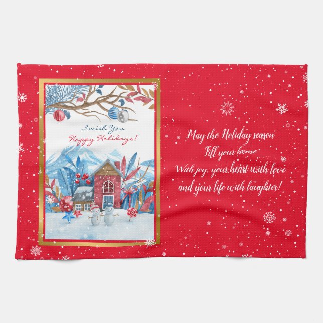 Happy Snowman Customise Tea Towel (Horizontal)