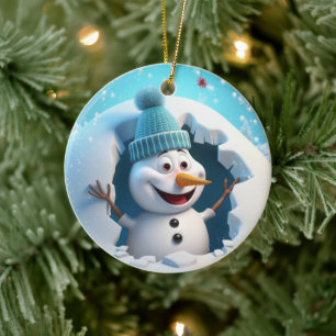 Happy snowman enjoying the winter. ceramic ornament