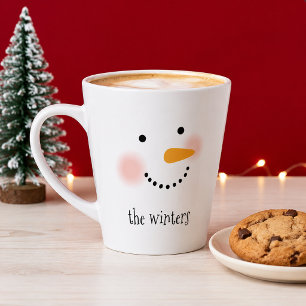 Happy Snowman Face Custom Family Name Latte Mug