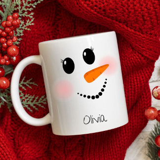 Happy Snowman Face Eyelashes Pink Personalised Two-Tone Coffee Mug