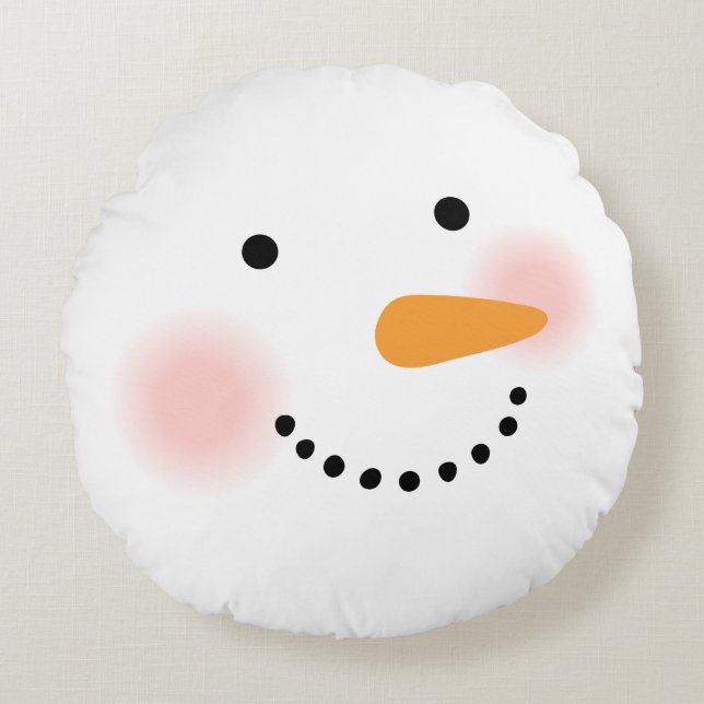 Happy Snowman Face Holiday Round Cushion (Front)