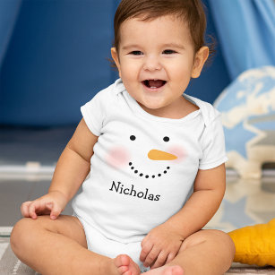 Happy Snowman Face Personalised Kids Name Baby Bodysuit