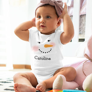 Happy Snowman Face Personalised Kids Name Baby Bodysuit