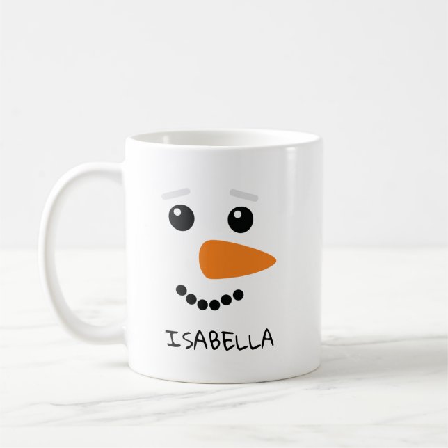 Happy Snowman Face Personalised Name  Coffee Mug (Left)