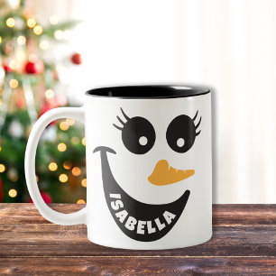 Happy Snowman Face Personalised Name Holiday Gift  Two-Tone Coffee Mug