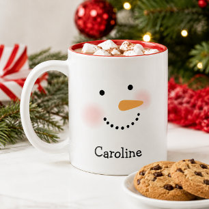 Happy Snowman Face Personalised Name Holiday Two-Tone Coffee Mug