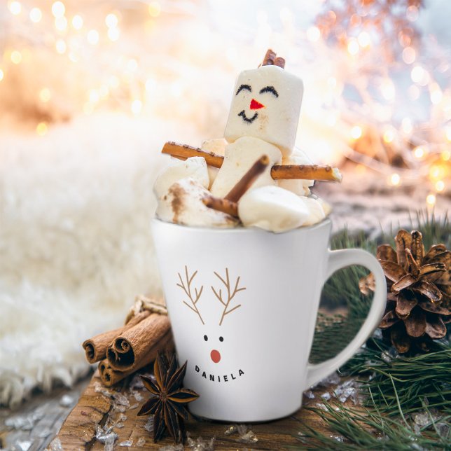 Happy Snowman Face Personalised Text Latte Mug (Creator Uploaded)