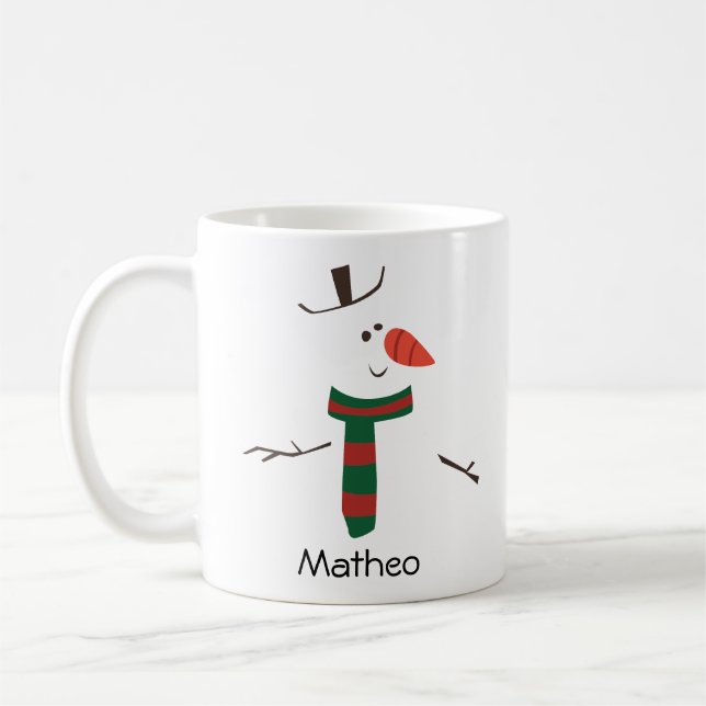 Happy Snowman Face Personalized Name Holiday Coffee Mug (Left)