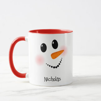 Happy Snowman Face Red Custom Name Two-Tone Mug