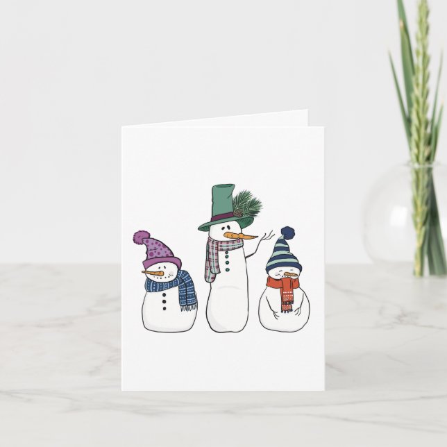 Happy Snowman Family Blank Greeting Card  (Front)