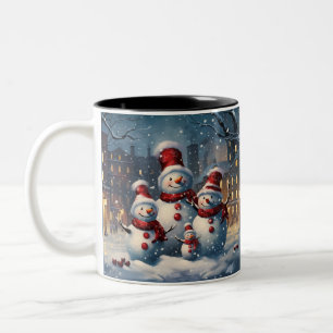 Happy Snowman Family Christmas Two-Tone Coffee Mug