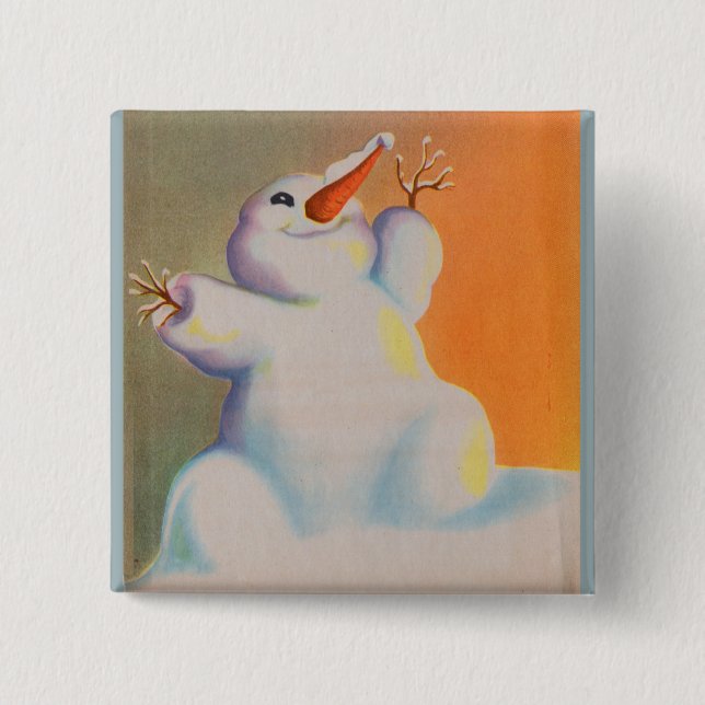 happy snowman greets the morning 15 cm square badge (Front)