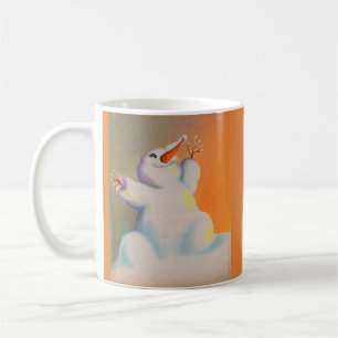 happy snowman greets the morning coffee mug