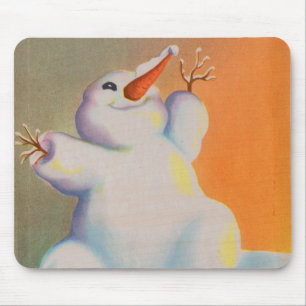 happy snowman greets the morning mouse pad