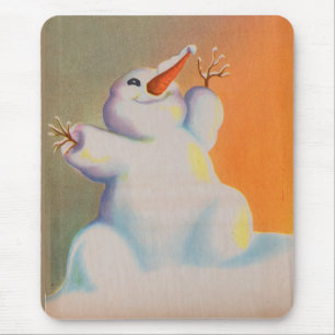 happy snowman greets the morning mouse pad