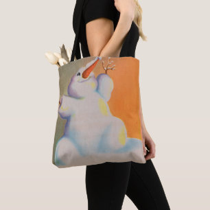 happy snowman greets the morning tote bag