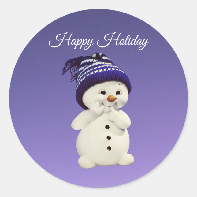 Happy Snowman, Holiday Classic Round Sticker (Front)