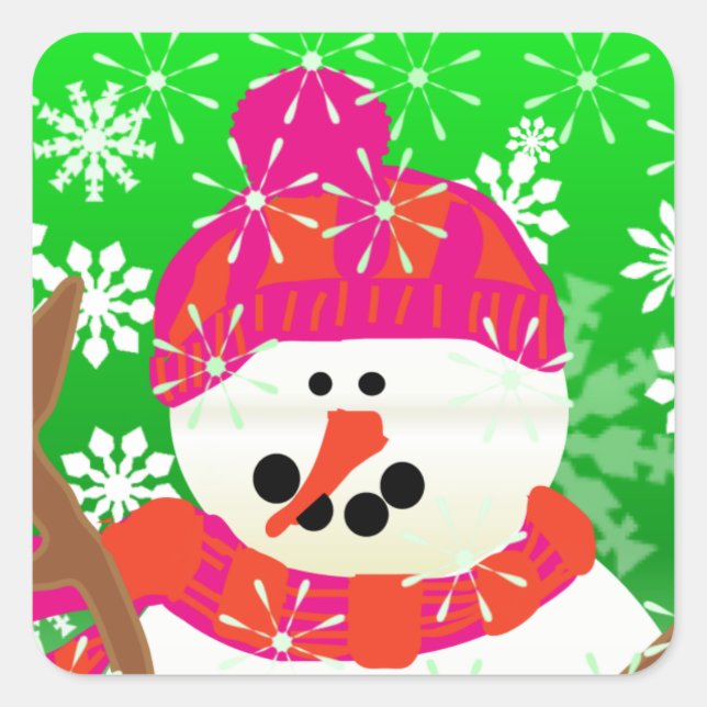 Happy Snowman Holiday Square Sticker (Front)