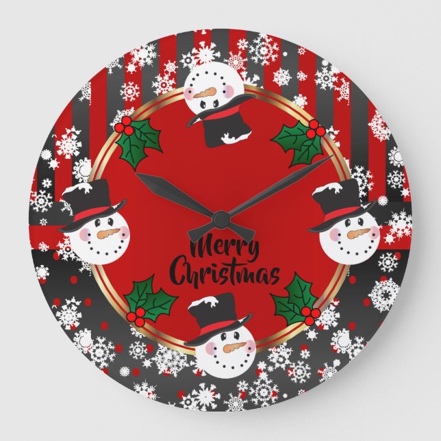 Happy Snowman Holidays Large Clock (Front)