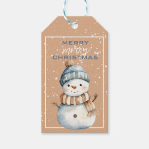 Happy Snowman in Blue Hat Christmas Gift Tag