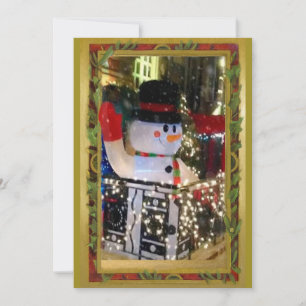 Happy Snowman in NYC Lights Gold Green Red Holiday Card