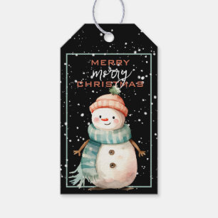 Happy Snowman in Teal Scarf Christmas Gift Tags