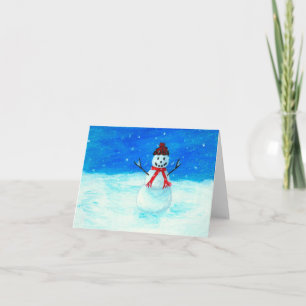 Happy Snowman Landscape Art Snow Snowing Holiday Card