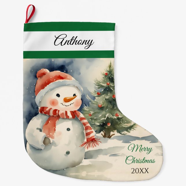 Happy Snowman Large Christmas Stocking (Front)