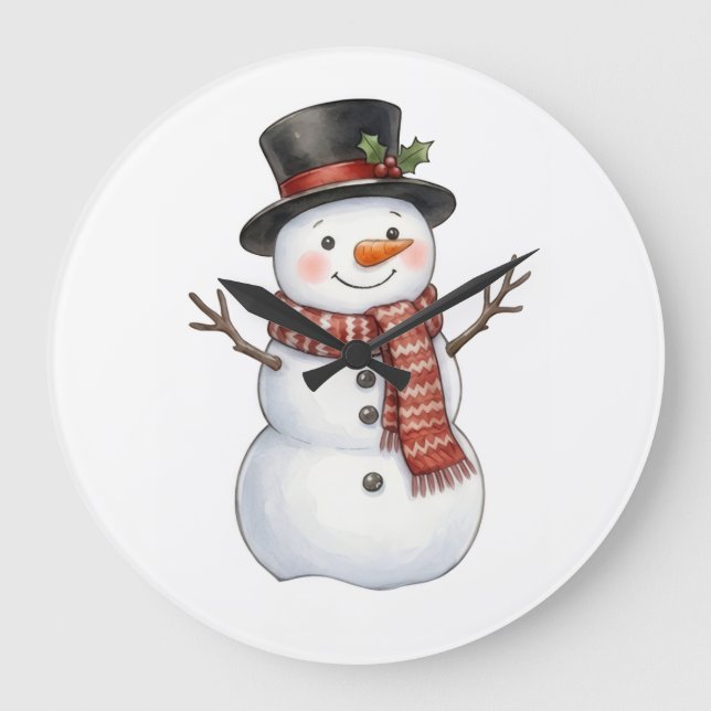 Happy Snowman Large Clock (Front)